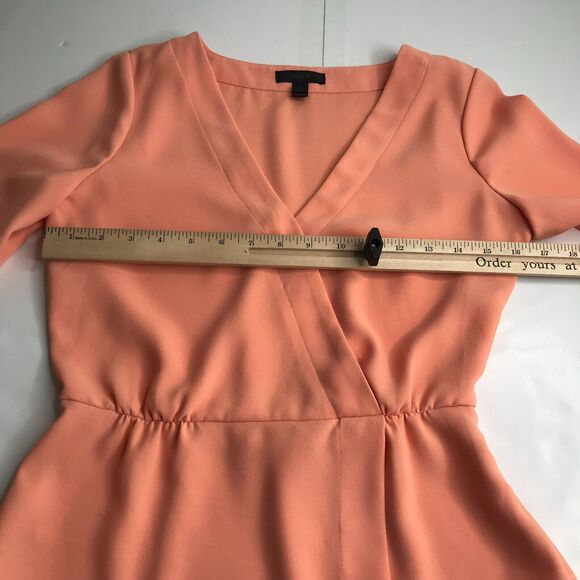 J. Crew Top Womens 0 Orange Drapey Crepe Faux Wrap V Neck H2847 Balloon Sleeve - Picture 8 of 12